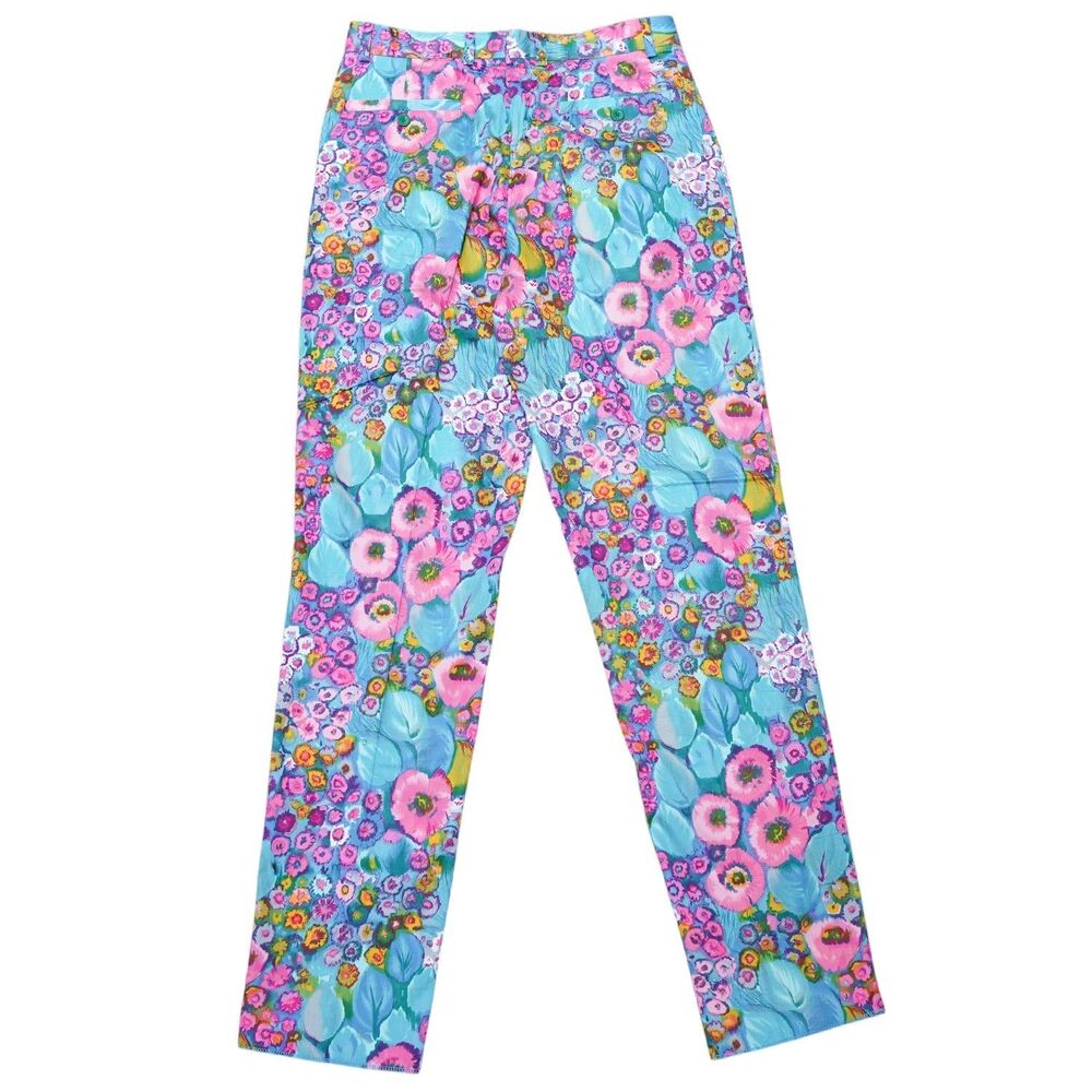Mens 32 Floral Print Pants Blue Pink Cotton Straight Fit Dress Trousers NWT - Picture 2 of 6